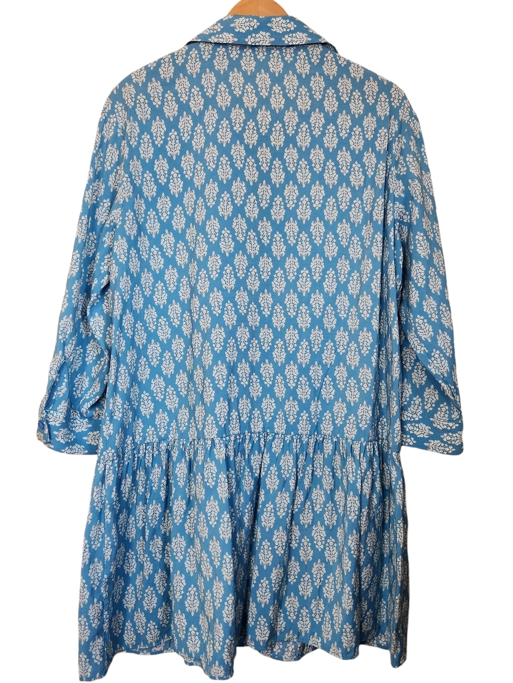 ZARA Blue & White Floral Print Short Shirt Dress With Ruffle Womens XL - Picture 2 of 12